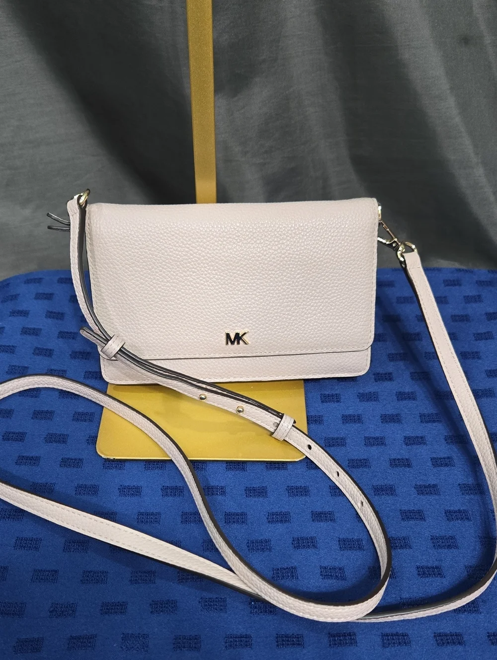 NWOT Michael Kors Blush Pebbled Leather Crossbody with Gold MK Accent